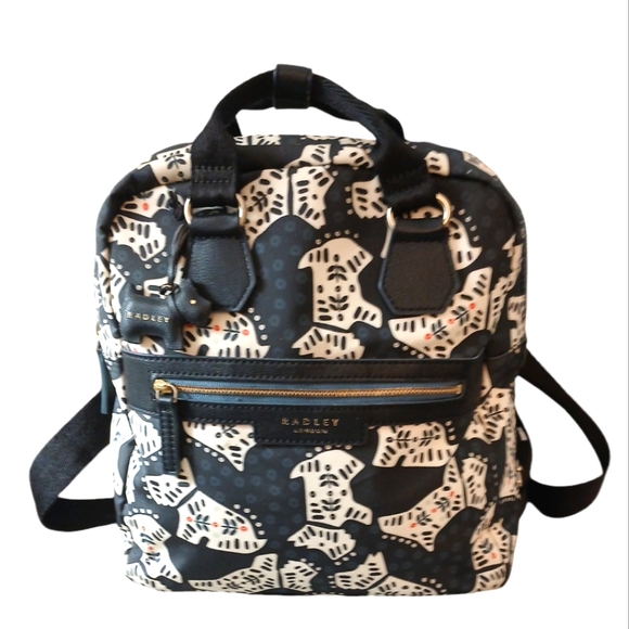 RADLEY LONDON Handbags - Radley London Scottie Dog Backpack Nylon Zip Top Bag Black & White Dog Print Bag